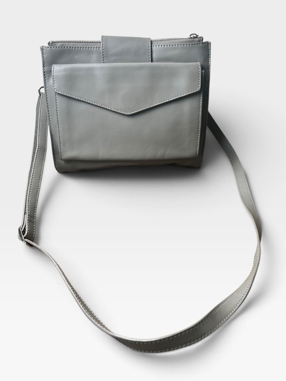 Danier Grey Leather Crossbody Bag with Envelope Pocket